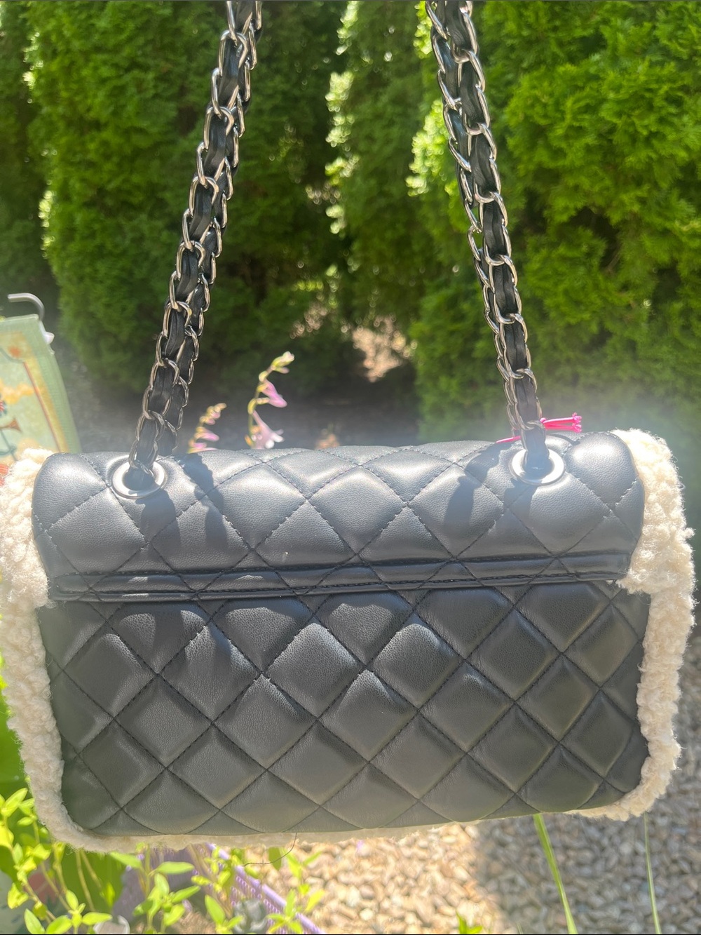 Gilda Paris Black Quilted Shearling-Trim Shoulder Bag NWT Retail $159 - Picture 3 of 9